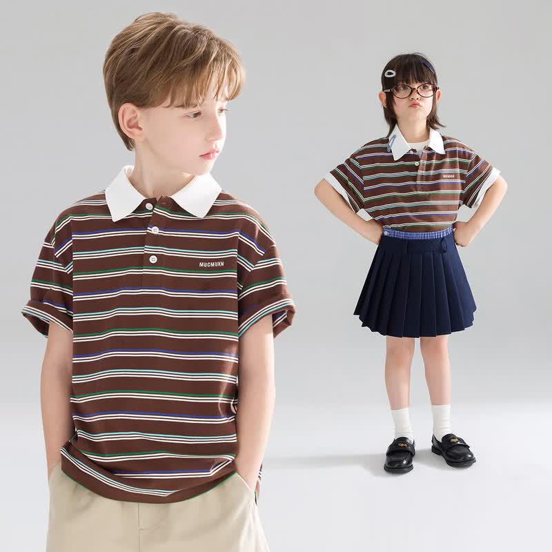 

Kids Unisex Cotton Striped Short-Sleeve Polo Shirt 170 cm