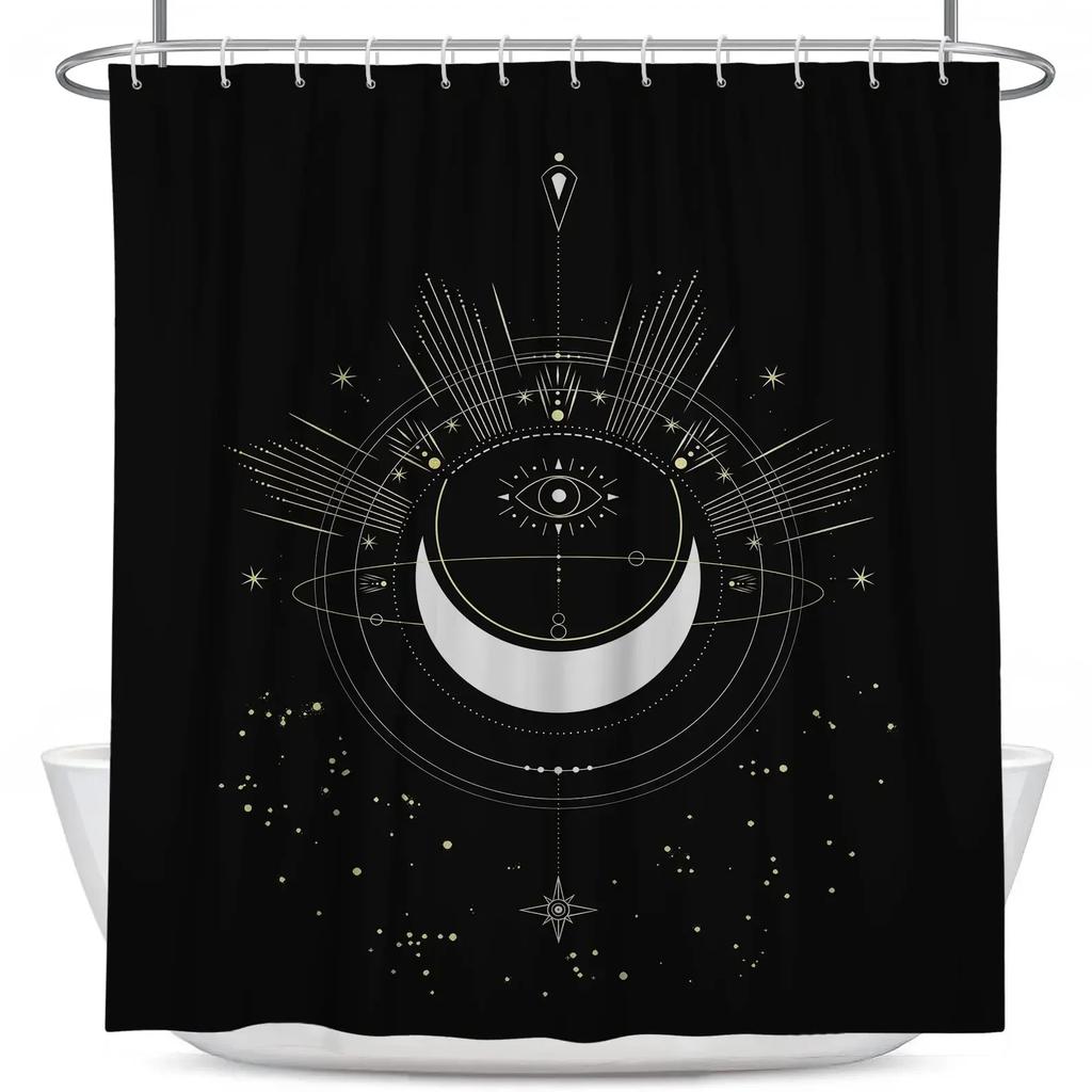 Astrology Shower Curtain Planetarium Themed Astronomical Image of Constellations with Horoscopes Cloth Fabric Bathroom Decor Set