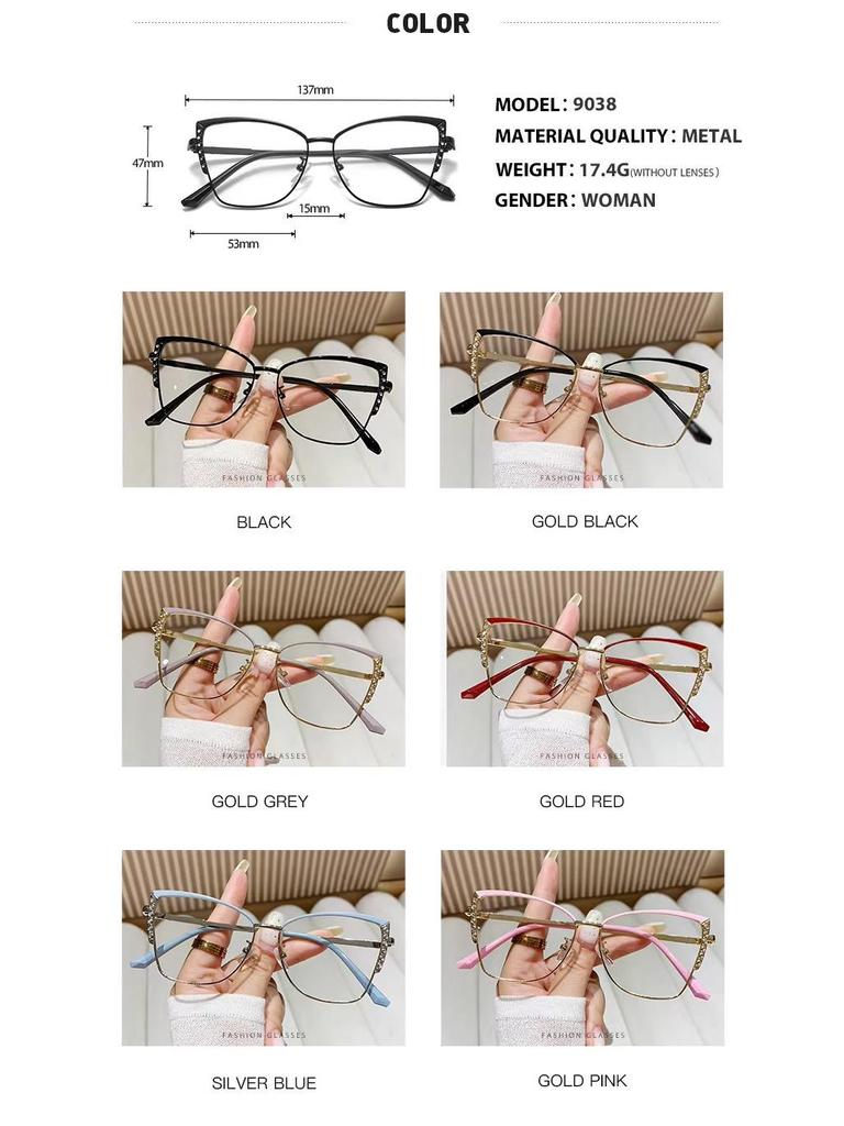 Women's Cat-Eye Rhinestone Eyeglass Frames: Trendy Photochromic & Anti-Blue Light Glasses