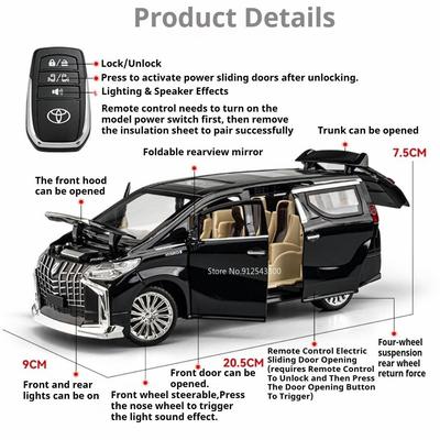1:24 Alphard VS680 Remote-controlled Car Model Toy Models Alloy Body Rubber Tires Business Vehicle Models Music Light Gifts