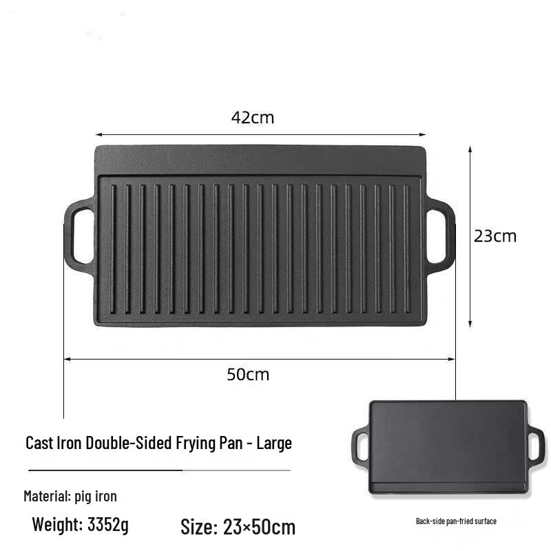 Double-Sided Cast Iron Griddle: Home & Outdoor BBQ, Thickened, Non-Coated, Induction Compatible