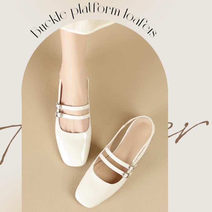 Baotou Mary Jane Shoes French Retro Single Shoes Square Toe Back Empty Thick-heeled Sandals