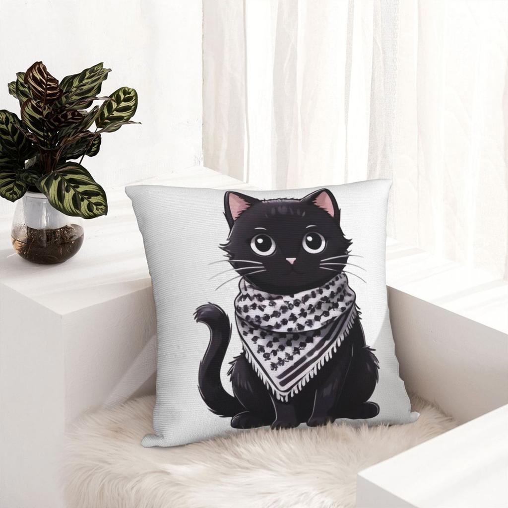 Cute Cat Wearing The Keffiyeh Pillowcase Soft Fabric Cushion Cover Gift Throw Pillow Case Cover Home Zipper 45*45cm