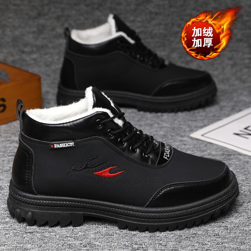 Casual Shoes 2025 Sports Men's Shoes High Top Snow Boots Men's Winter with Plush and Thick Warm Cotton Shoes