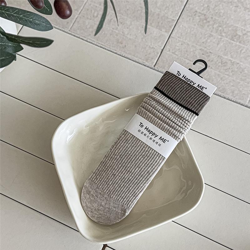 Autumn/Winter Women's Cotton Stacked Color Block Socks - Sweat-Absorbing, Versatile Korean Mid-Calf Socks