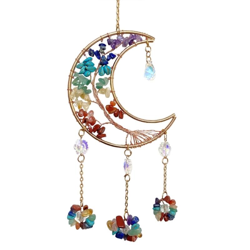 

Colorful Crystal Dreamcatchers Suncatchers Handcrafts Moon Shape Pendants Ornament Rainbow Maker for Home Window Decors 1