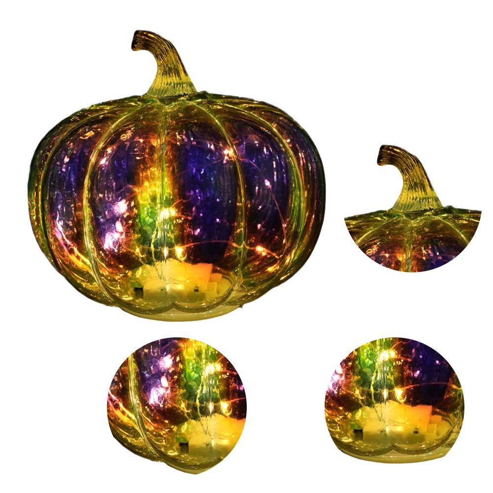 Decorative Pumpkin Lantern Battery Powered Halloween Luminous Ornaments Glass Pumpkin Lantern Holiday Lighting Decorations