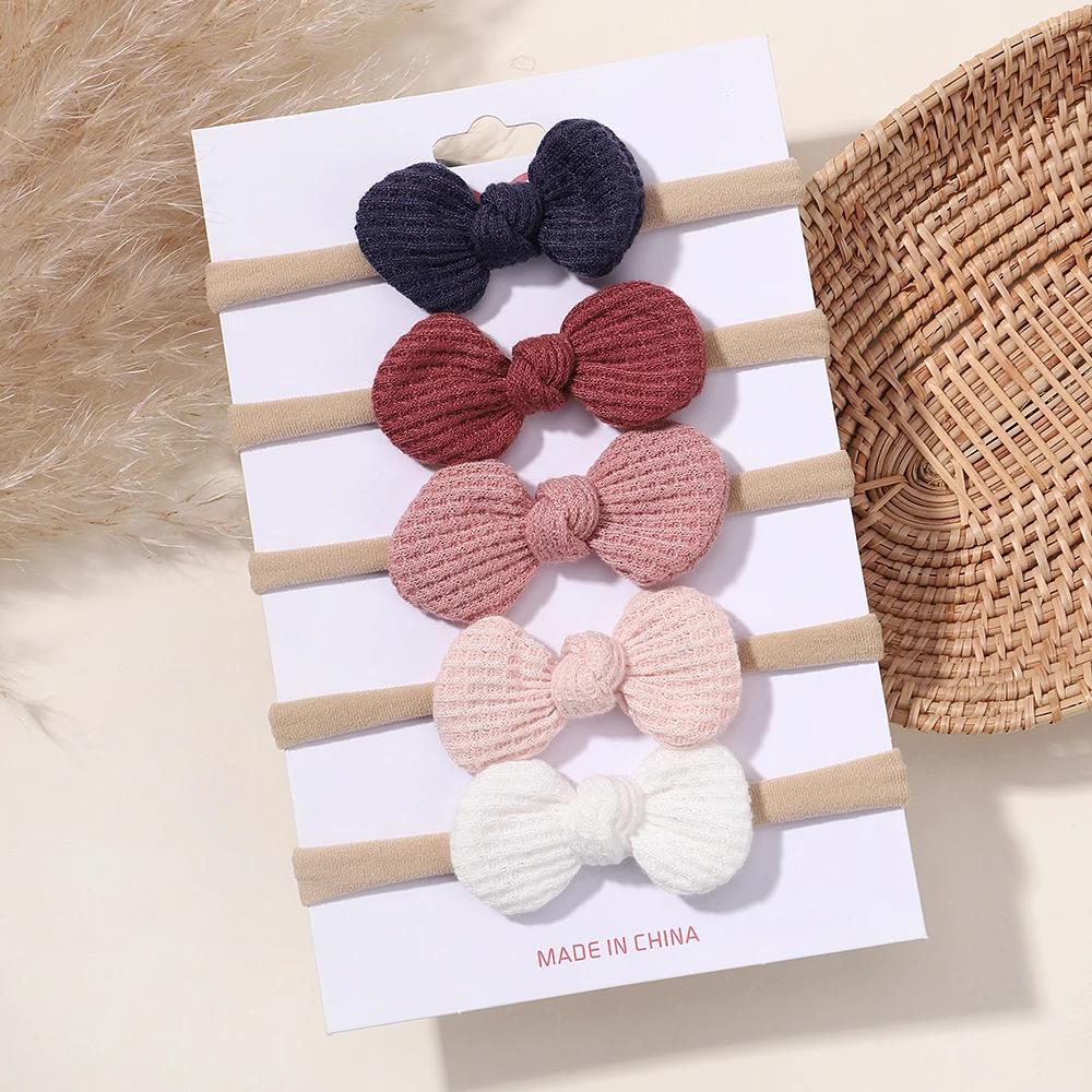 5/6Pcs Girls Solid Color Bowknot Headband For Baby Kids Grograin Ribbon Headwear Hair Bands Infant Hair Accessories