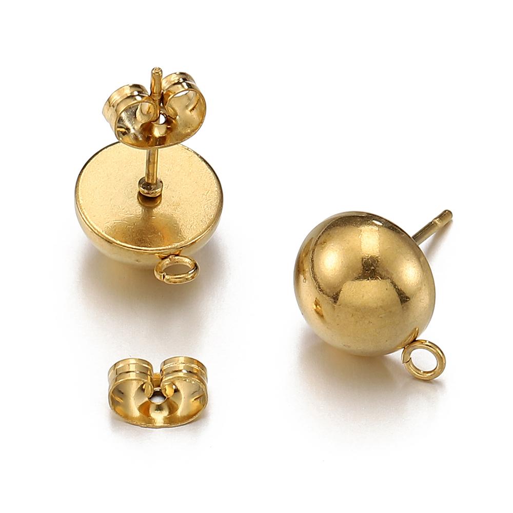 10pcs Stainless Steel Ear Studs Mushroom Ear Post with Open Rings DIY Half Ball Dangle Drop Earring Jewelry Making Accessories