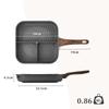 SENSARTE Divided Frying Pan 24cm Grill Pan, 3-Compartment, IH/Gas Stove Compatible, Marble Coating, PFOA-Free, Non-Stick, One-Year Warranty, Gray