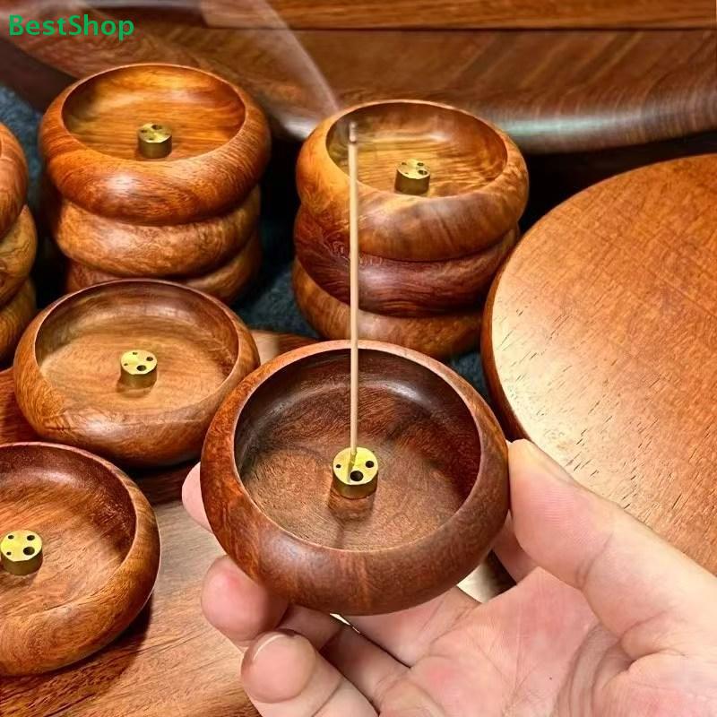 Natural Wood Incense Holder with Brass Insert, Handmade Incense Burner for Sticks & Ash Catcher