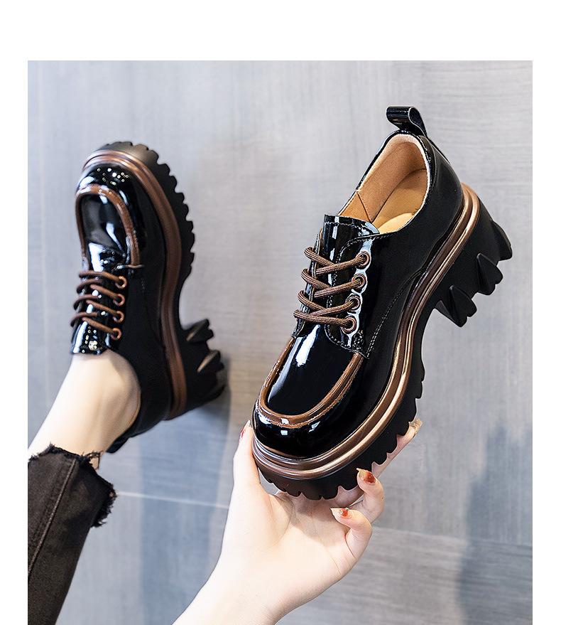 Round head small leather shoes British style new autumn color matching thick heel thick sole increased height