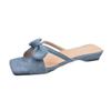Bow low heel one-word slippers women's summer new square head open-toed temperament versatile sandals