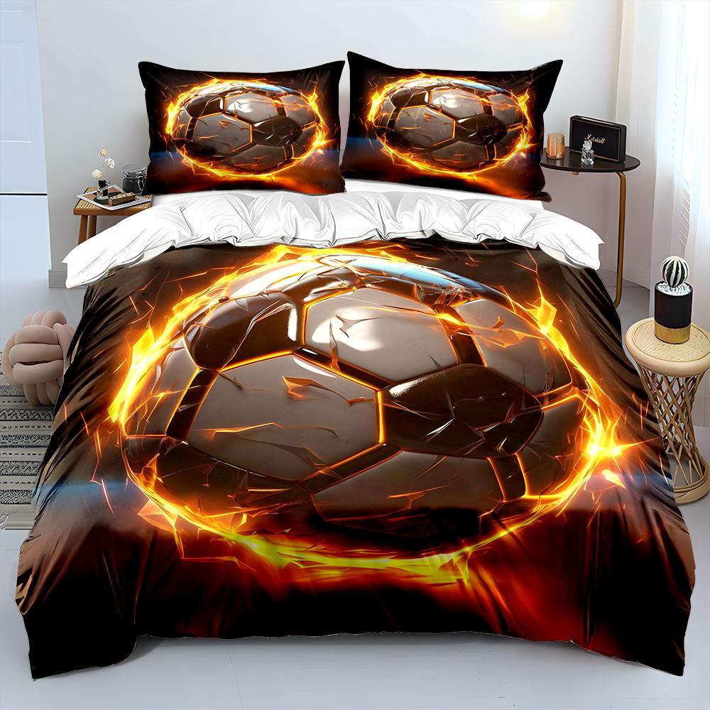 Flaming Soccer Ball print Bedding Set for Kids Luxury Gift 3pcs Digital Print Comforter Set Soft Comfortable Breathable