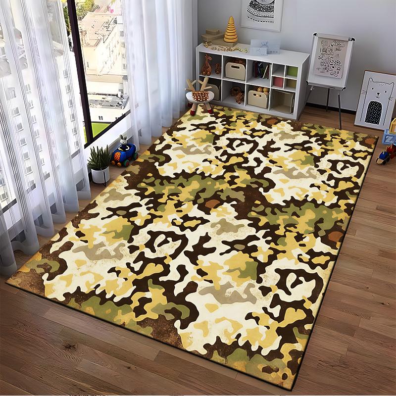 Modern Camouflage Pattern Rug, Green Brown Yellow Home Decor Carpet Suitable for use as an anti-slip for living room bedroom sofas