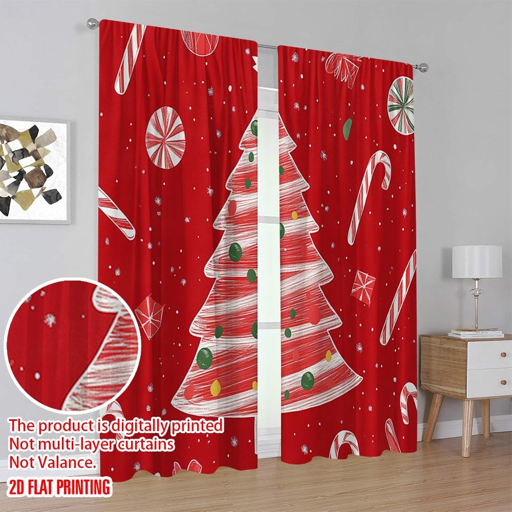 2pcs,2D Plane Printing Minimalist Curtains Christmas Tree Snowflakes Ornaments (3) Versatile Polyester (without Rod) Gifts Use