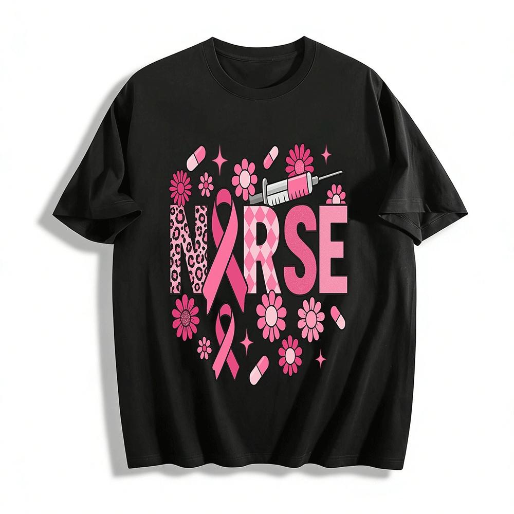 

Breast Cancer Awareness Nurse Print Top Casual Medical T-Shirt Pure cotton T-shirt XXS