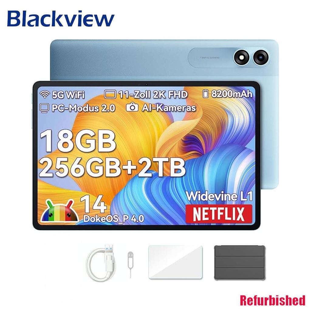 Generalüberholtes Blackview Tab 9 WiFi Android 14 Tablet – 11-Zoll 2K FHD+ Großes Display, 18GB 256GB