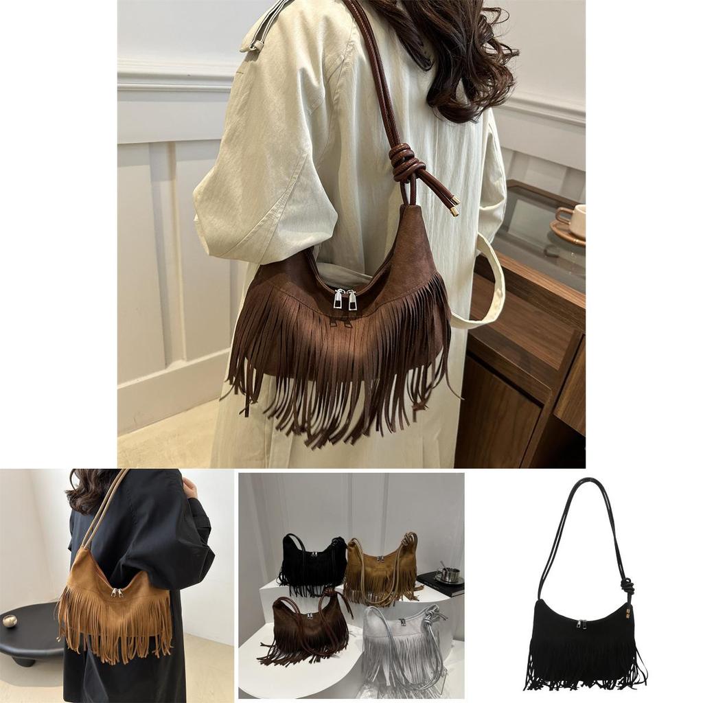 Stylish Canvas Tote Bag For Women With Trendy Tassels In Black Gray Brown Colors
