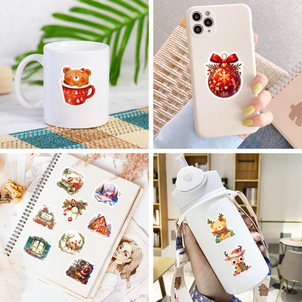 50pcs Christmas stickers, hats, socks, snowflakes, non repeating personalized stickers waterproof ,festival gift Christmas Tree