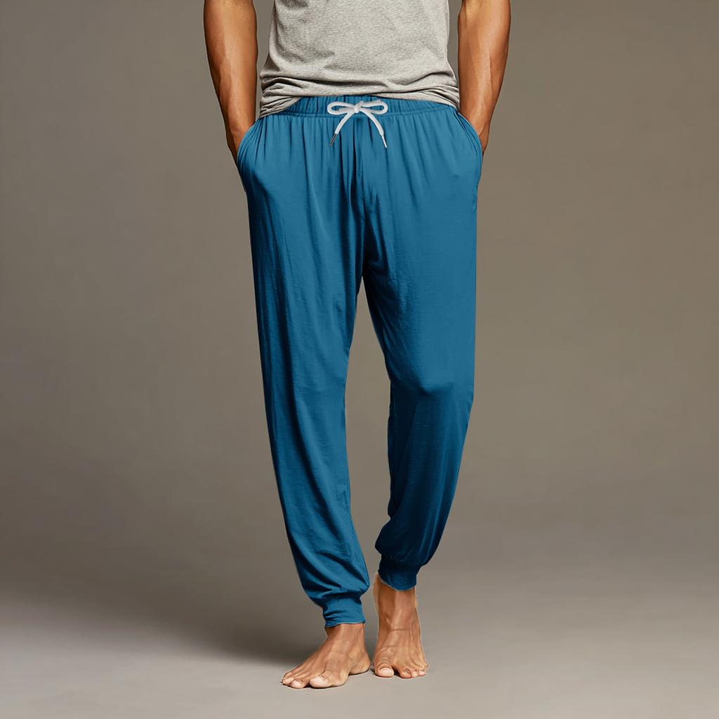 Men's Drawstring Pocket Cuffed Casual Pants Home Sleep Pants