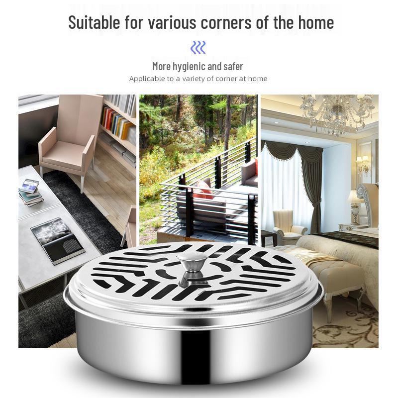 Stainless Steel Fireproof Mosquito Coil Holder with Lid and Ash Catcher