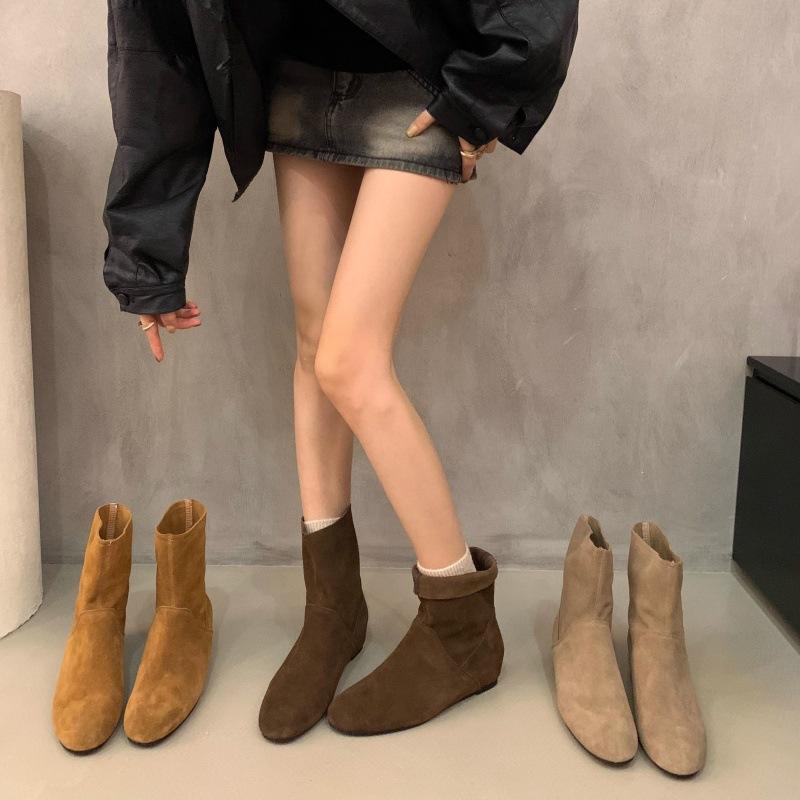 Small Man Height Increasing Birkenstock Short Boots Women's Boots Autumn and Winter Casual Versatile Western Boots Pile Boots Women
