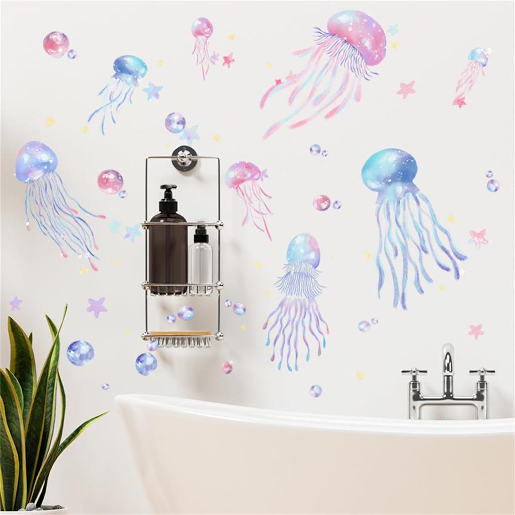 Stylish Sea Creatures Jellyfish Wall Stickers with Stars and Sea Water Removable Wall Decals for Study and Wall Bedroom Wall Sticker Designs, Drops,