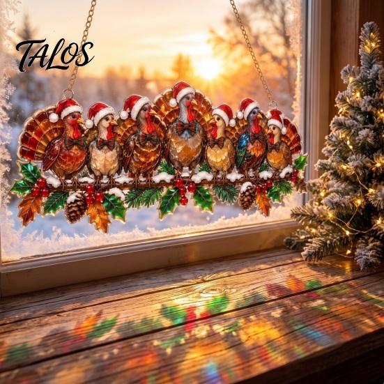 Indoor Outdoor Decorative Pendant Christmas Animal Suncatcher, Window Hanging Decor, Acrylic Holly Branch Sun Catcher, Creative New Year Gift Rainbow