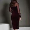 Long Sleeve Chiffon Mesh Patchwork Slim Fit Women's Elite Style One-Piece Dress