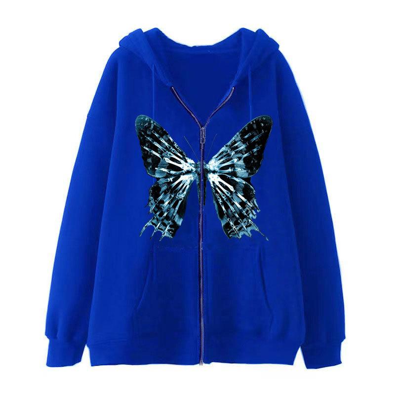 Európska a americká temná hip-hopová gotická mikina 2023 Harajuku Y2k Butterfly na zips pre mužov a ženy, trend bundy a mikiny Harajuku