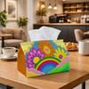 1pc Psychedelic Groovy 60s Tissue Box - Rainbow Flower Cloud Cloud Napkin Storage Box, Suitable for Rolls/facial Tissues/single Sheets,Two Sizes Avail