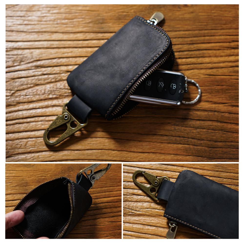 Genuine Leather Key Storage Bag Bluetooth Earphone Keychain  Automotive Smart Key Protective Case Housekeeper Zipper Keys Coin Purse