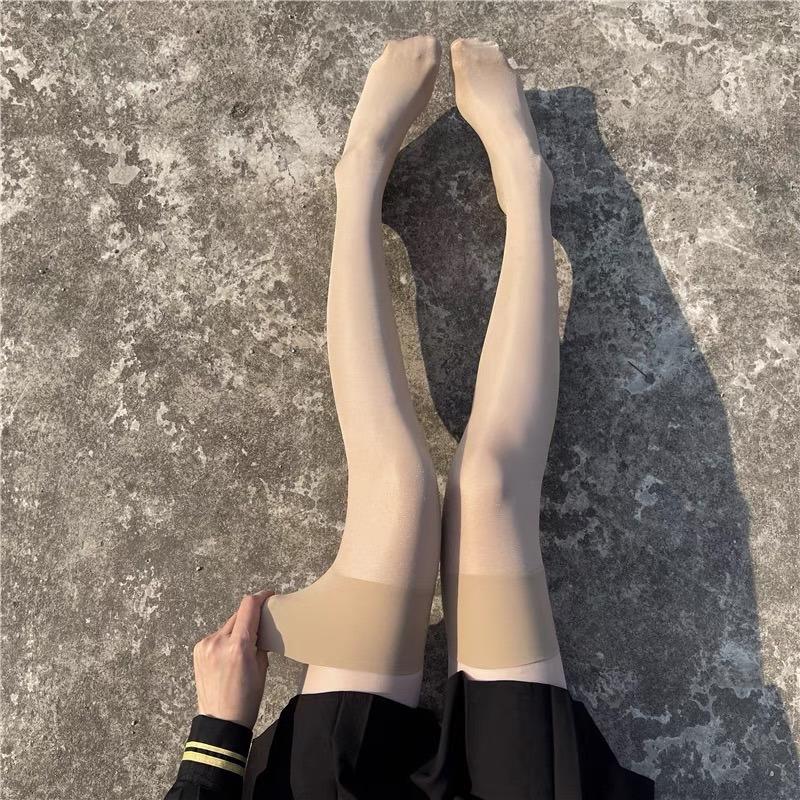 Women Glitter Thigh High Stockings 12D Summer Ultra-thin Ladies Collant Sexy Lingerie See Through Stockings Wide Rib Top Details