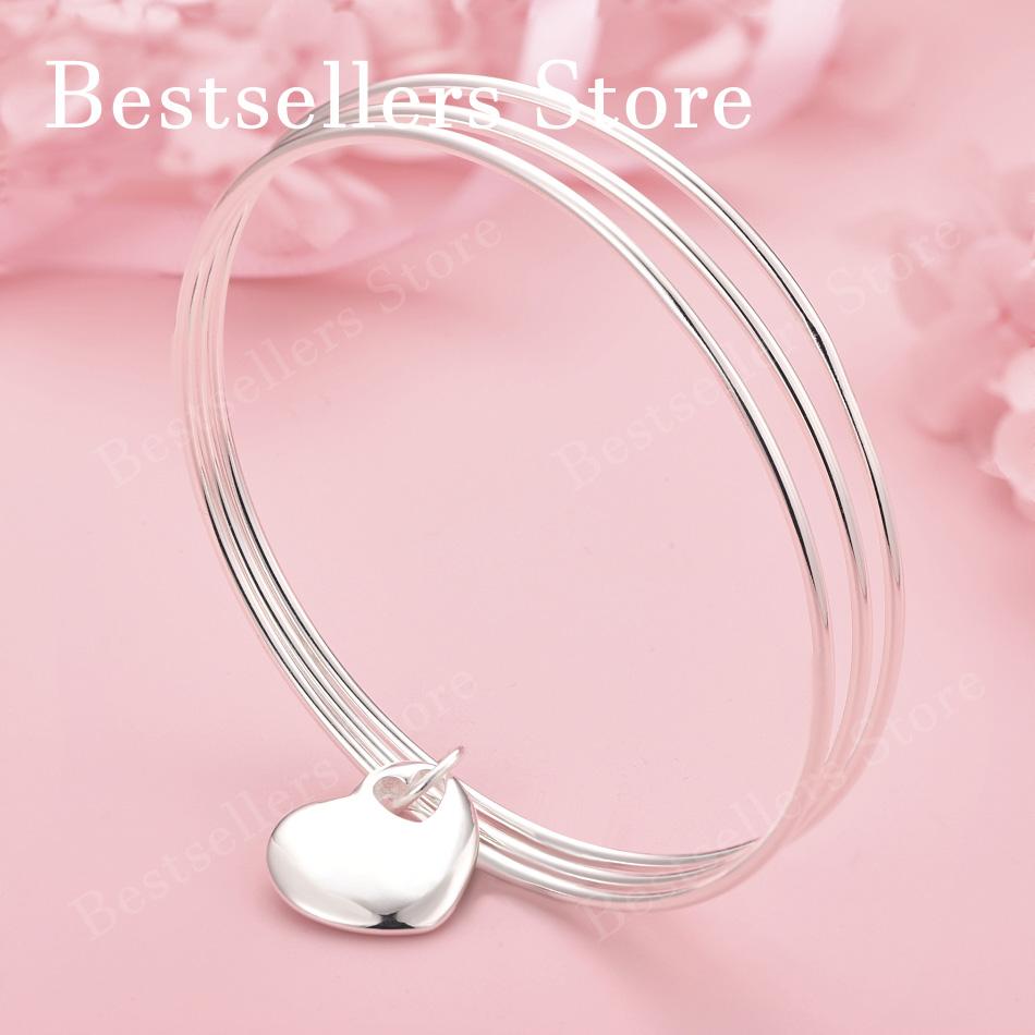 Charm 925 sterling silver shiny heart-shaped bracelet for women's fashion parties, wedding jewelry accessories
