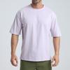 Summer Loose Sports T-shirt for Men Solid Color Cotton Round Neck Short Sleeve Hem Slit White T-shirt