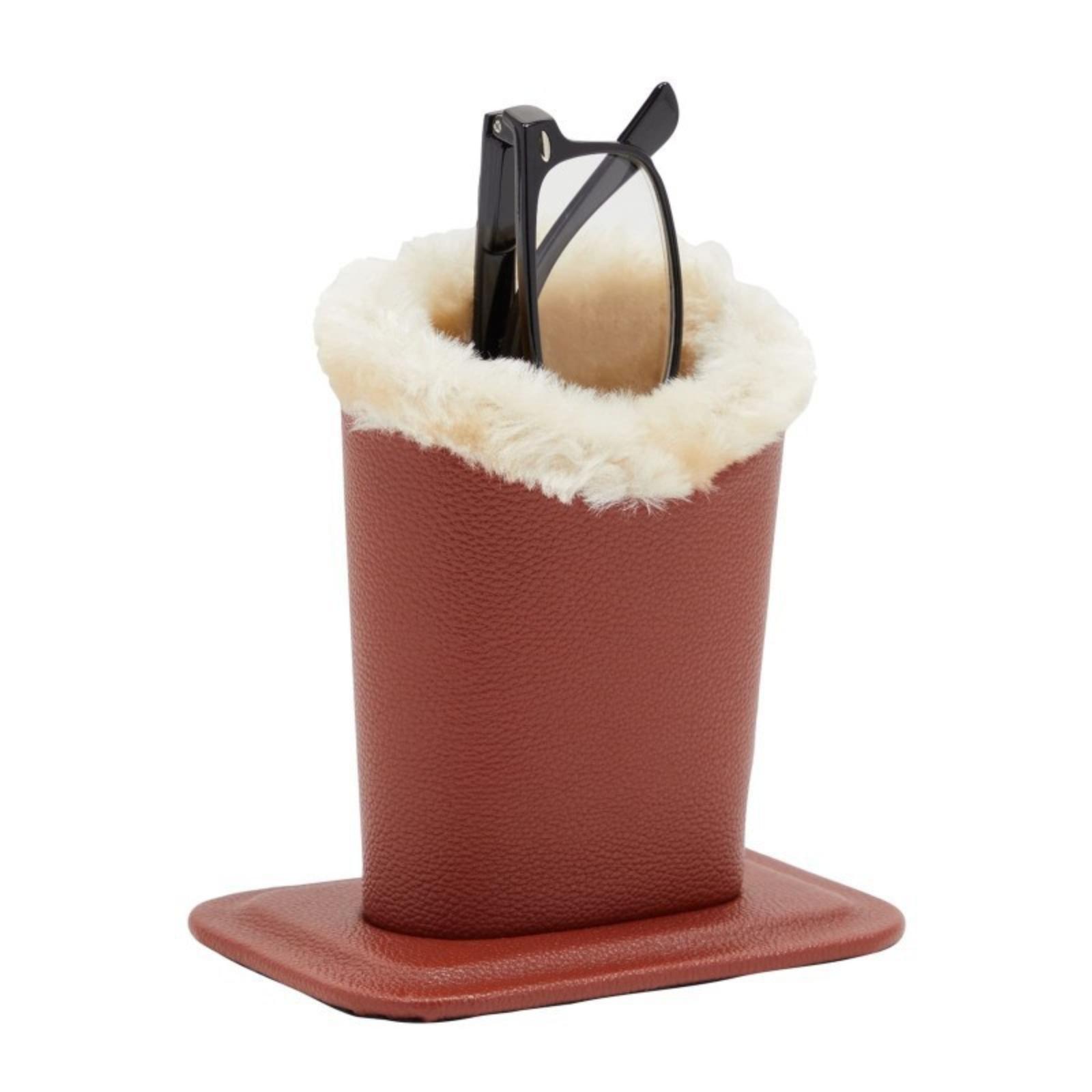 

New Fashionable Small Grain Leather Eyewear Stand Minimalist Display Stand Ultra-Dense Pencil Holder Trending Eyewear Case Plush Eyewear One Size жовтий