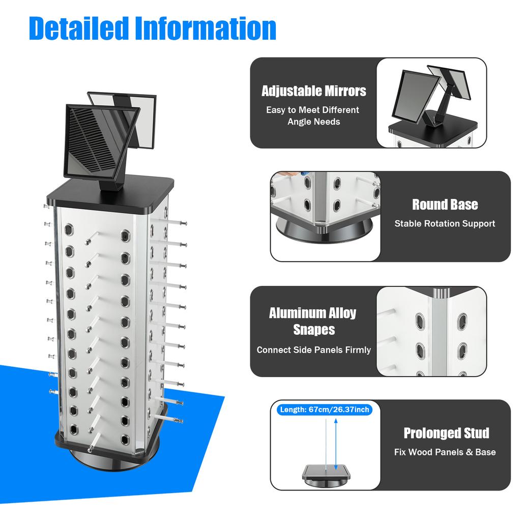 360 Rotating Eyeglasses Display Stand Holder for 44 Glasses, Durable Organizer Rack for Optical Shop Home Store