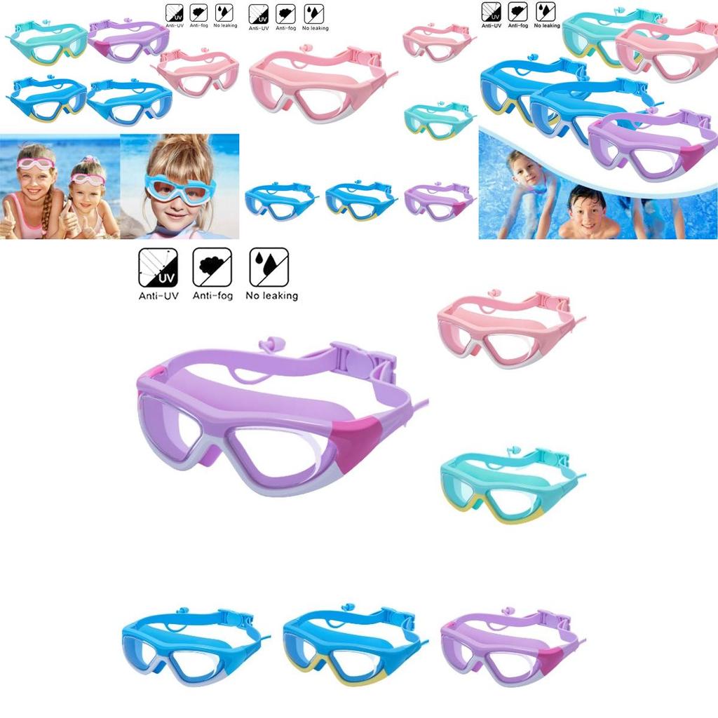 Schwimmbrille für Kinder mit Antibeschlagbeschichtung, Ohrstöpseln und UV-Schutz, auslaufsicher