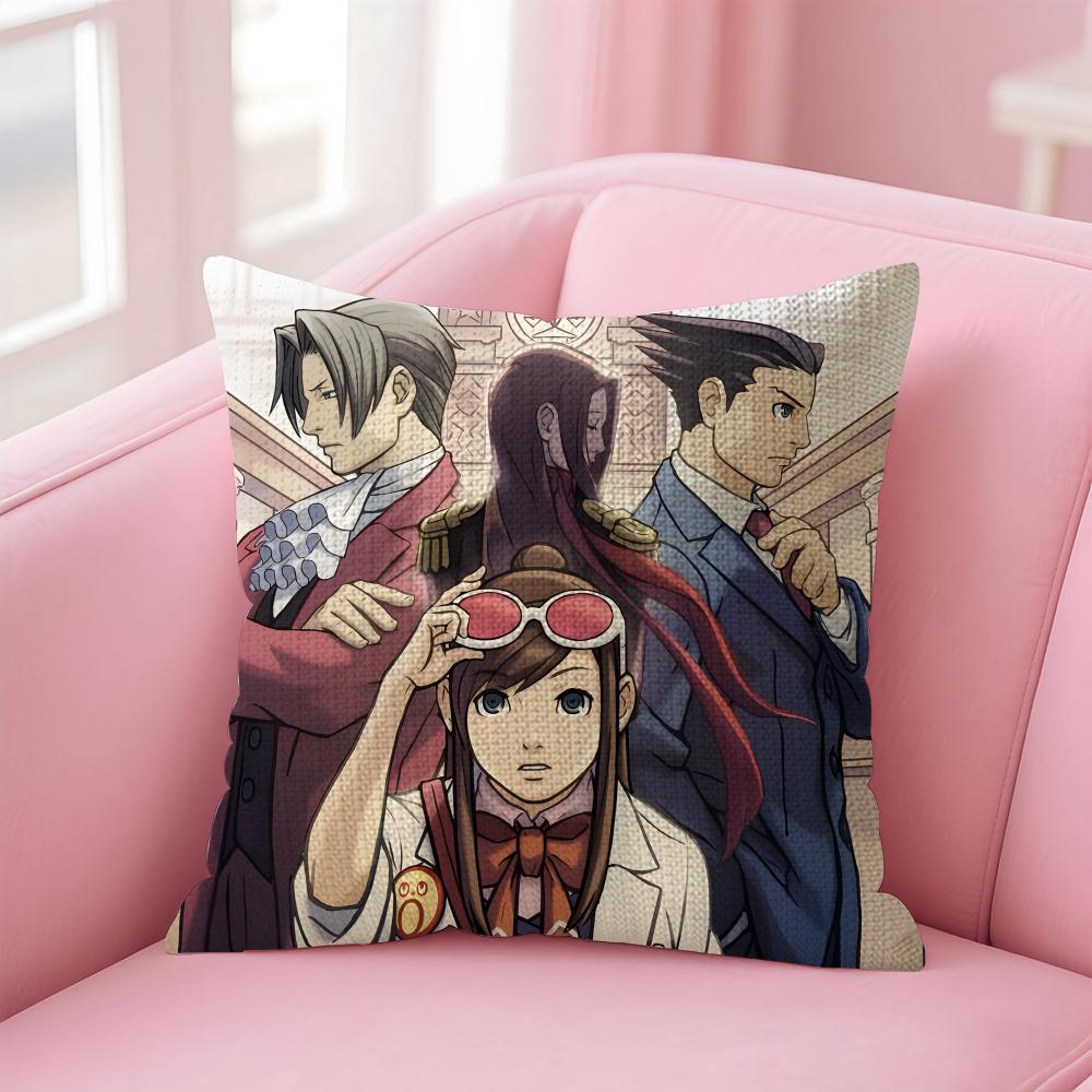 

AAce AttorneyY Anime Cushion Cover Natural Linen Pillow Case DoubleSided Print Decorative Sofa Pillowcase Home Decor Gift 30x30cm