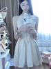 Rich Family Daughter Wind Hot Diamond Sleeveless Celebrity Bow Neck Dress Women's Summer Temperament Waist A Word Short Skirt