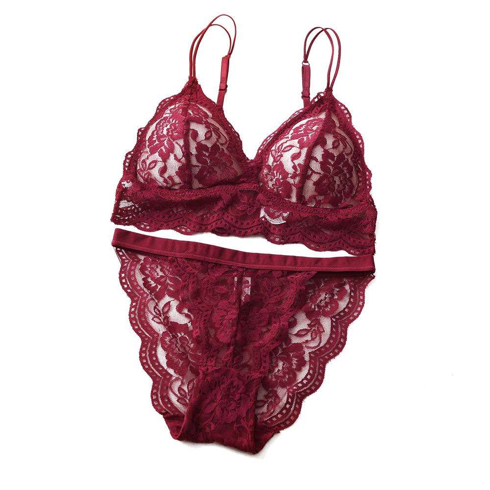 Women's Lace Triangle Cup Bra & Panty Set - Wire-Free, Sexy Hollow Back Design