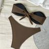 New Solid Color European and American Sexy Tube Top Bikini Beach Split Swimsuit Women's Suit