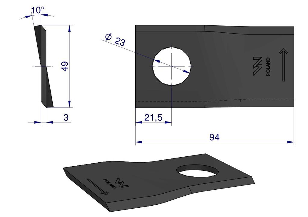 Left Mower Blade 94x48x3mm Hole 19 Application 570409 Niemeyer Kverneland WARYŃSKI (sold In 25 Pieces)