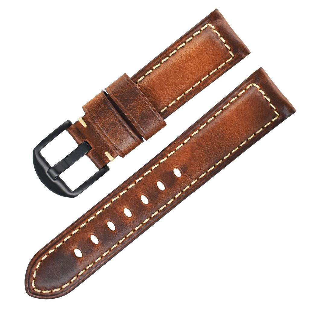 First Layer Genuine Cowhide Oil Wax Leather Business Watch Strap 18mm to 26mm Replacement for Cartier Watch Durable Wristband Accessory
