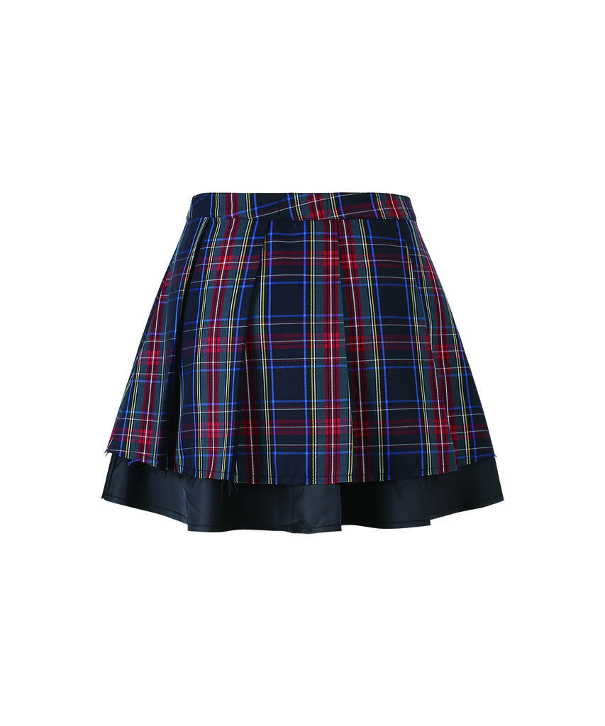 Cotton Rivers Club Layered Check Skirt (Navy)