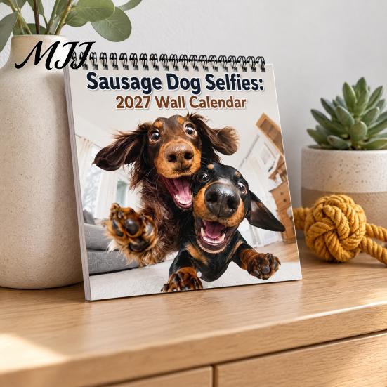 Thick Paper Monthly Journal 2027 Dachshunds Wall Calendar, Sausage Dog Selfies 12 Month Planner, Cute Yearly Appointment Tracker Theme Hanging