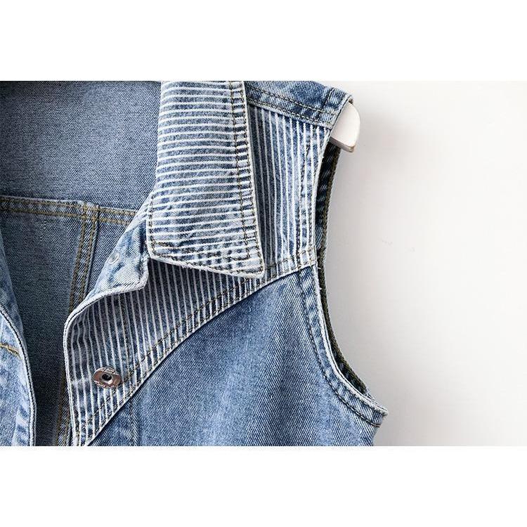 Trendy Striped Denim Vest Women Short Jacket Slim Fit Casual Spring Fall Fashion