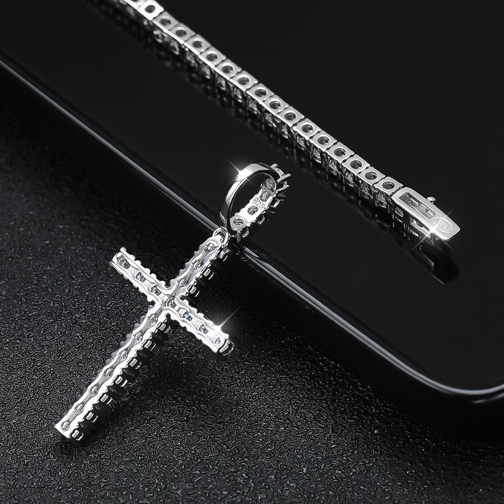 Full Moissanite Tennis Necklace with Pendant 925 Sterling Sliver Plated 18k Chain for Man Sparkling HipHop Party Jewely