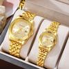 Couples Gold Business Quartz Watch With Night Light Calendar For Romantic Gift Set